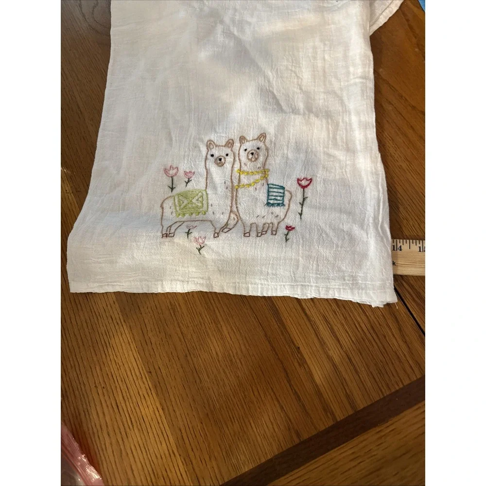 Llamas with Tulips embroidered kitchen towel  Handmade Kitschy‎